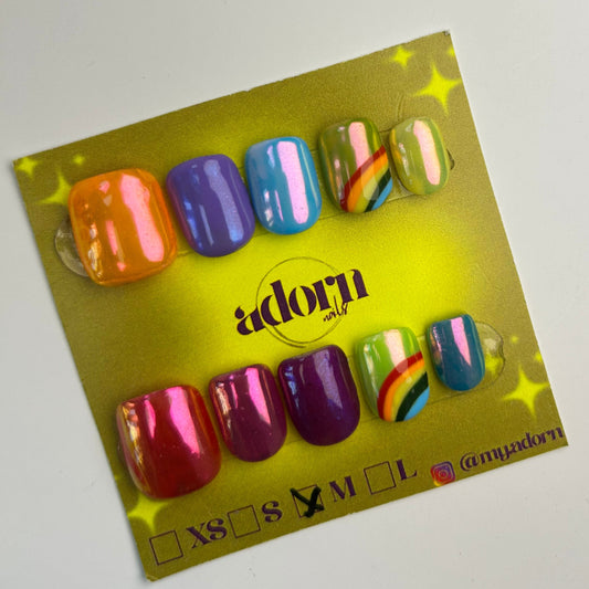 Rainbow Micro Square Shaped Hand-painted Acrylic Press On NAiL SET by Adorn Nails