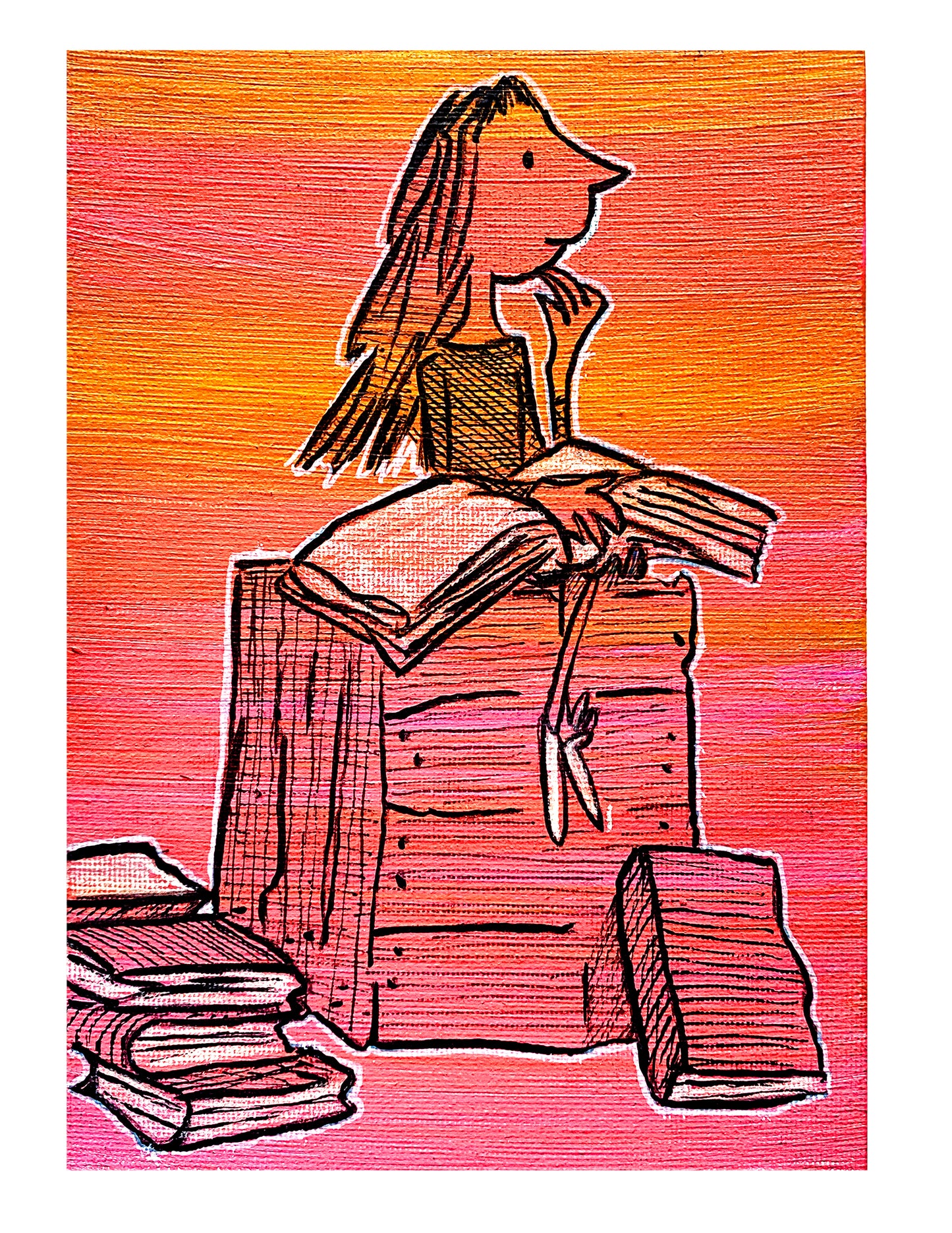 Girl and Her Books PRINT