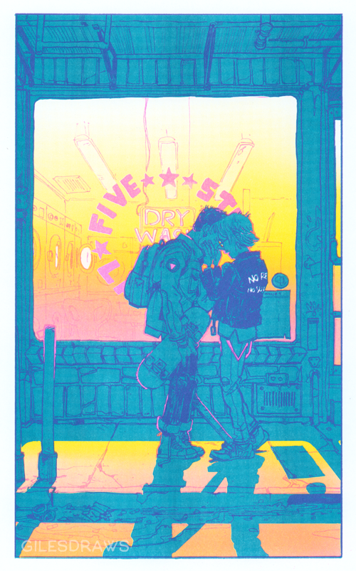 Five Star Kiss Riso PRiNT by Giles Crawford