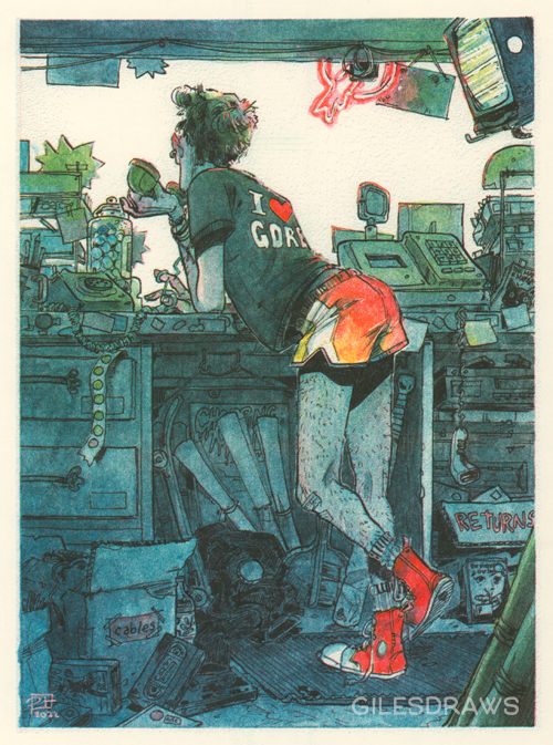 I Heart Gore Video Store Riso PRiNT by Giles Crawford