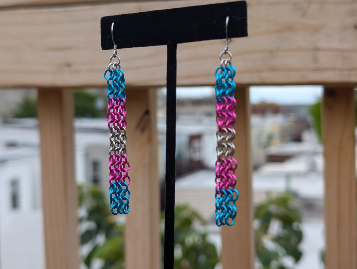 Transgender Flag Chainmaille EARRINGS by Sixth House Ego