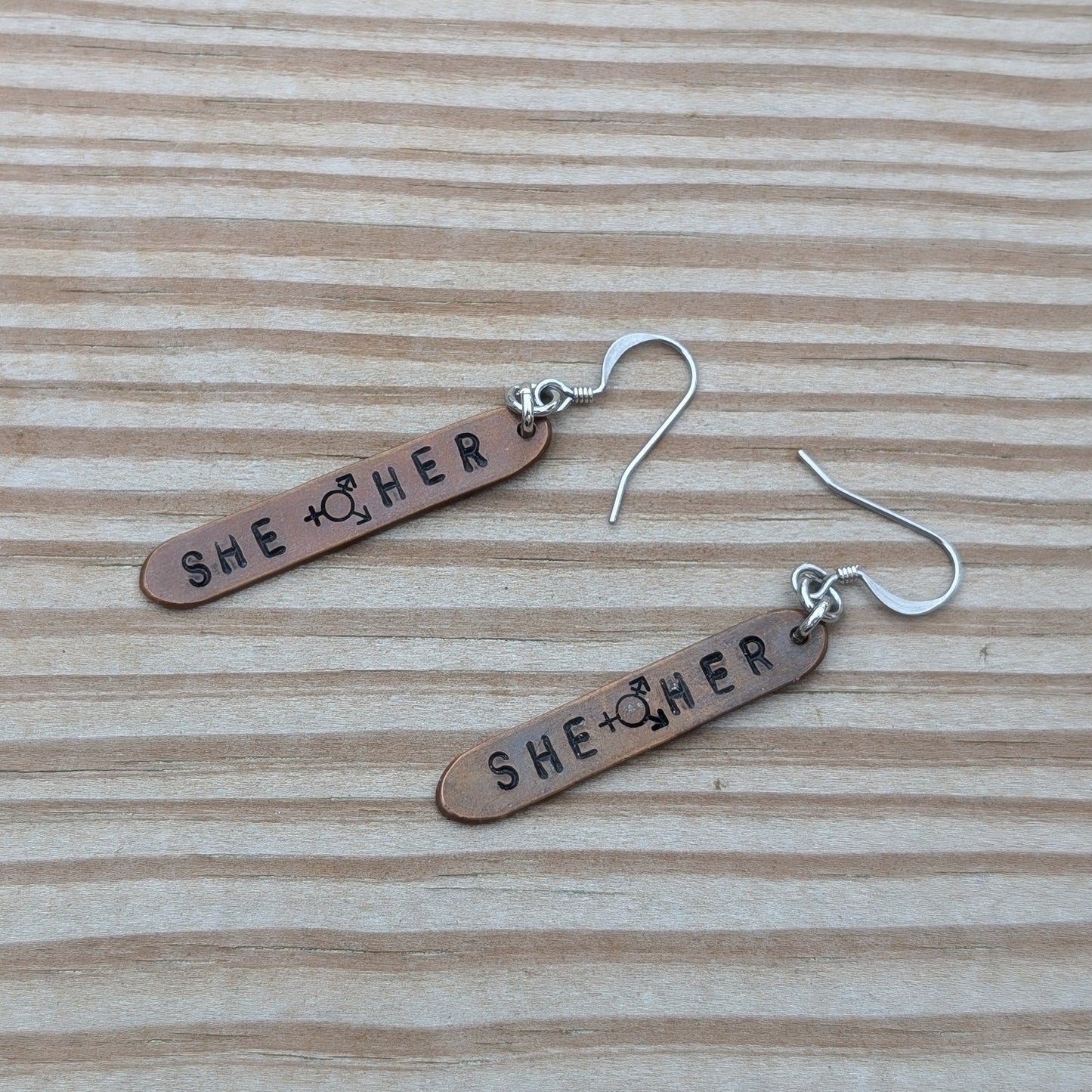 She Her Trans Symbol Stamped Metal EARRINGS by Sixth House Ego (Copy)