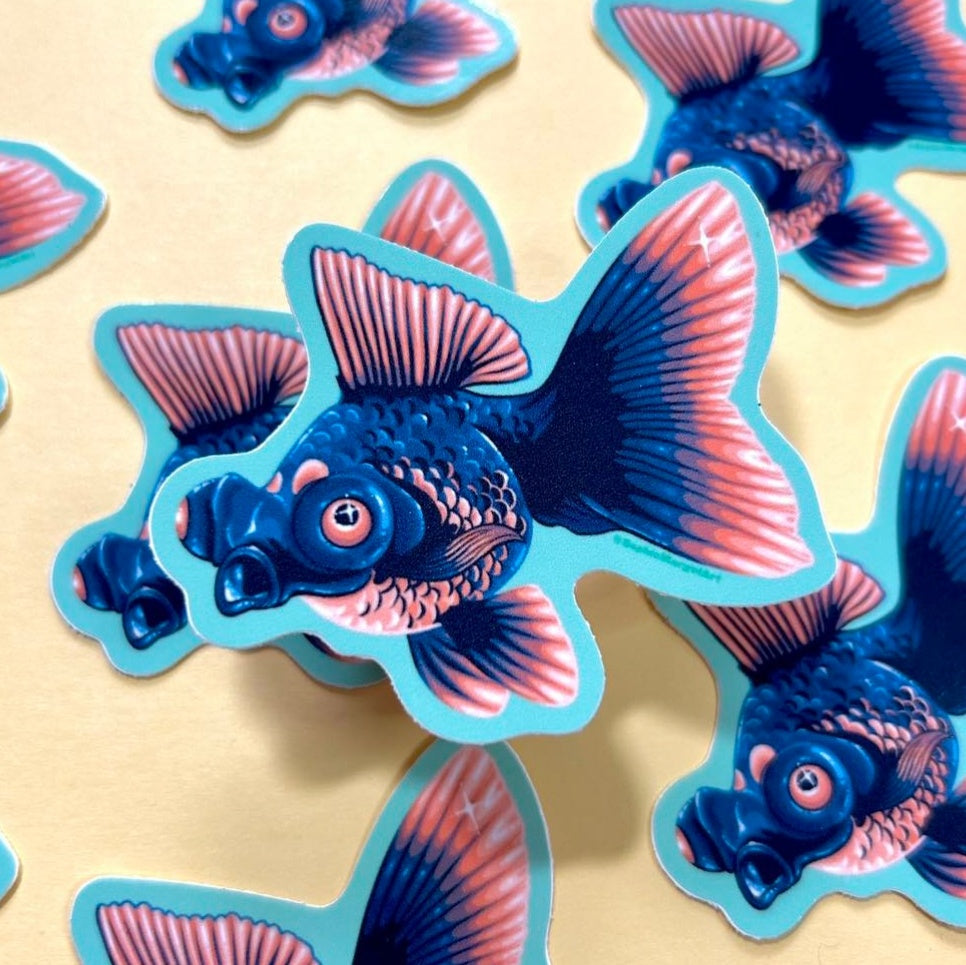 Fancy Black Goldfish STICKER by @SophieMargotArt