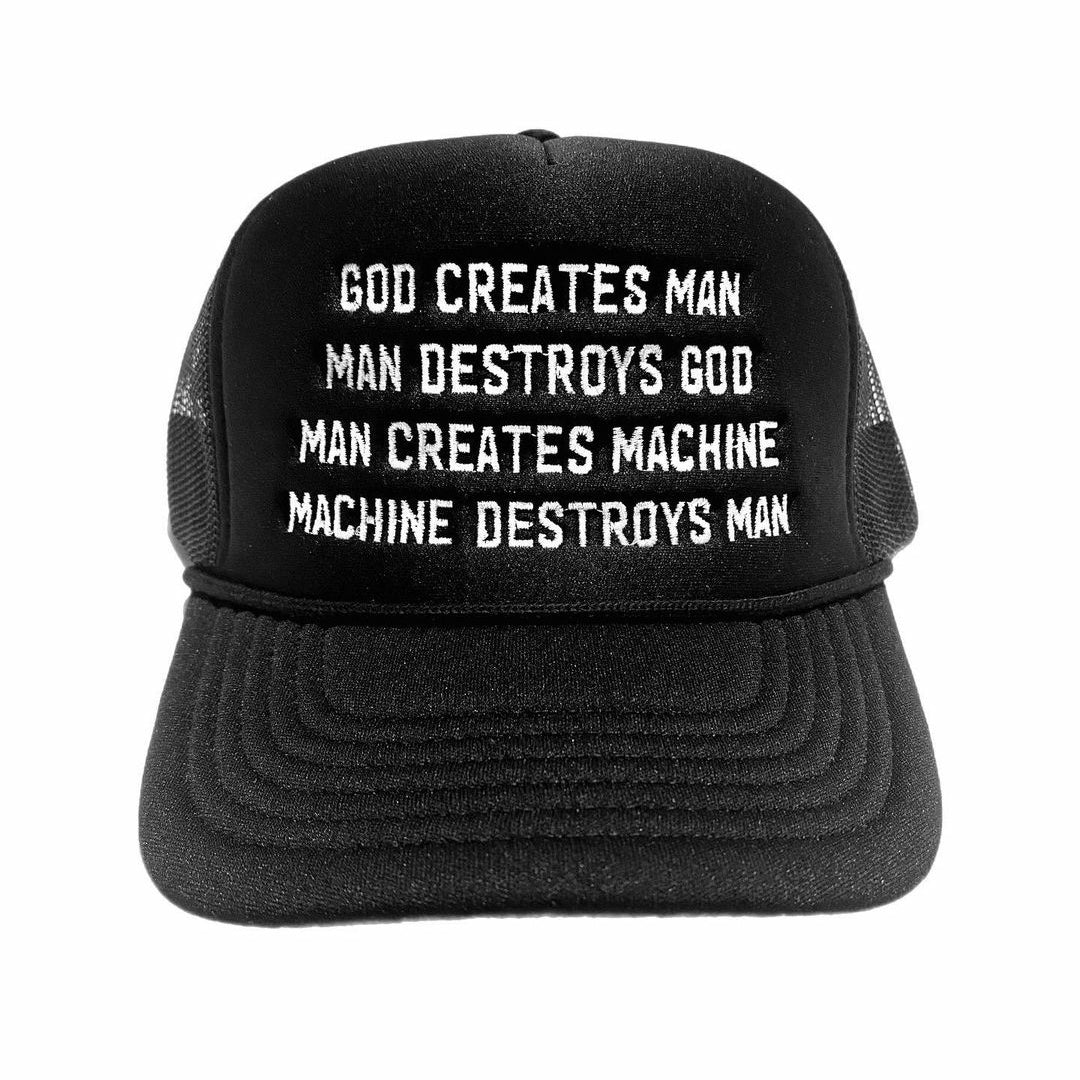 God Creates Man... TRUCKER HAT by Doomed Future