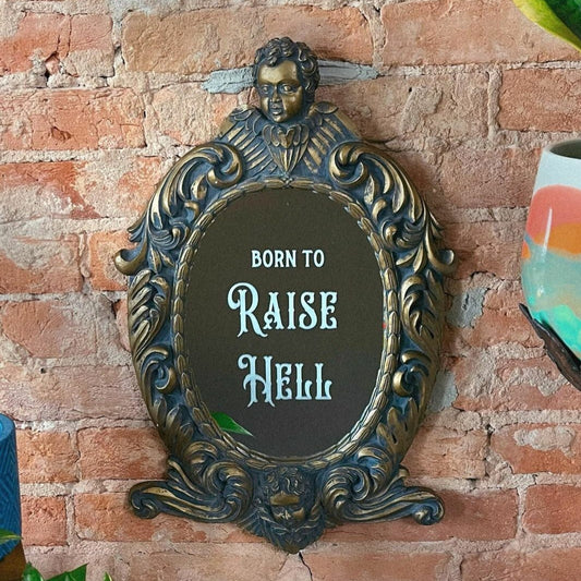 Born to Raise Hell Oval Etched Framed MiRROR