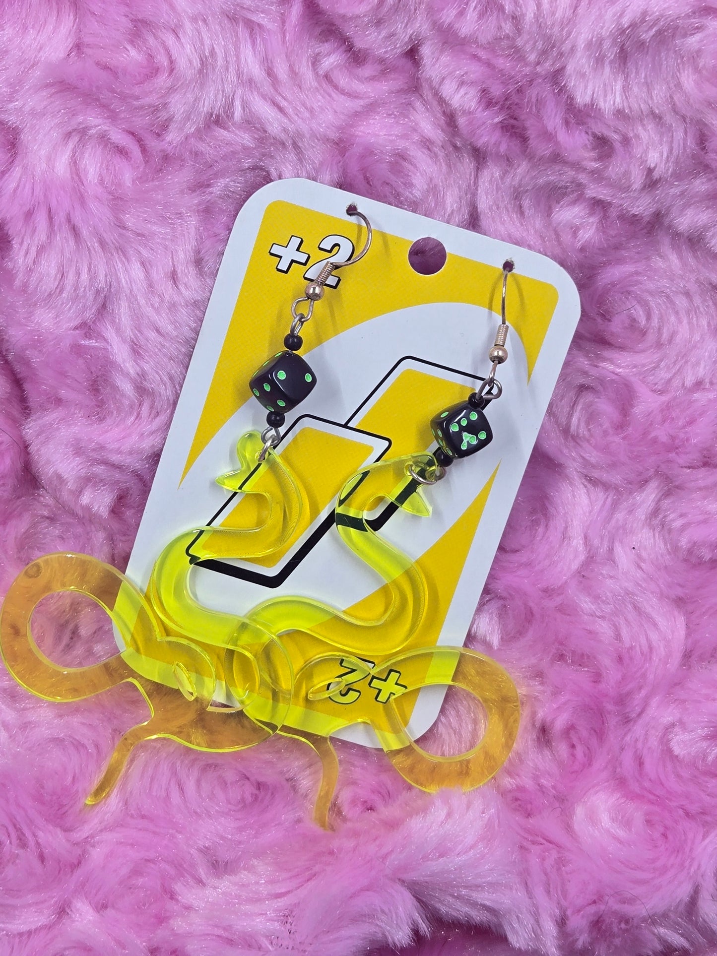 Yellow Snakes with Dice EARRINGS by Skullduggery Studio