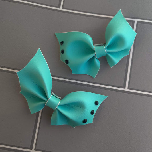 Teal Set of 2 Bat Wing Vinyl  HAiR BOWs / CLiPs