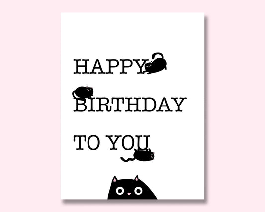 Black Cat Happy Birthday To You CARD