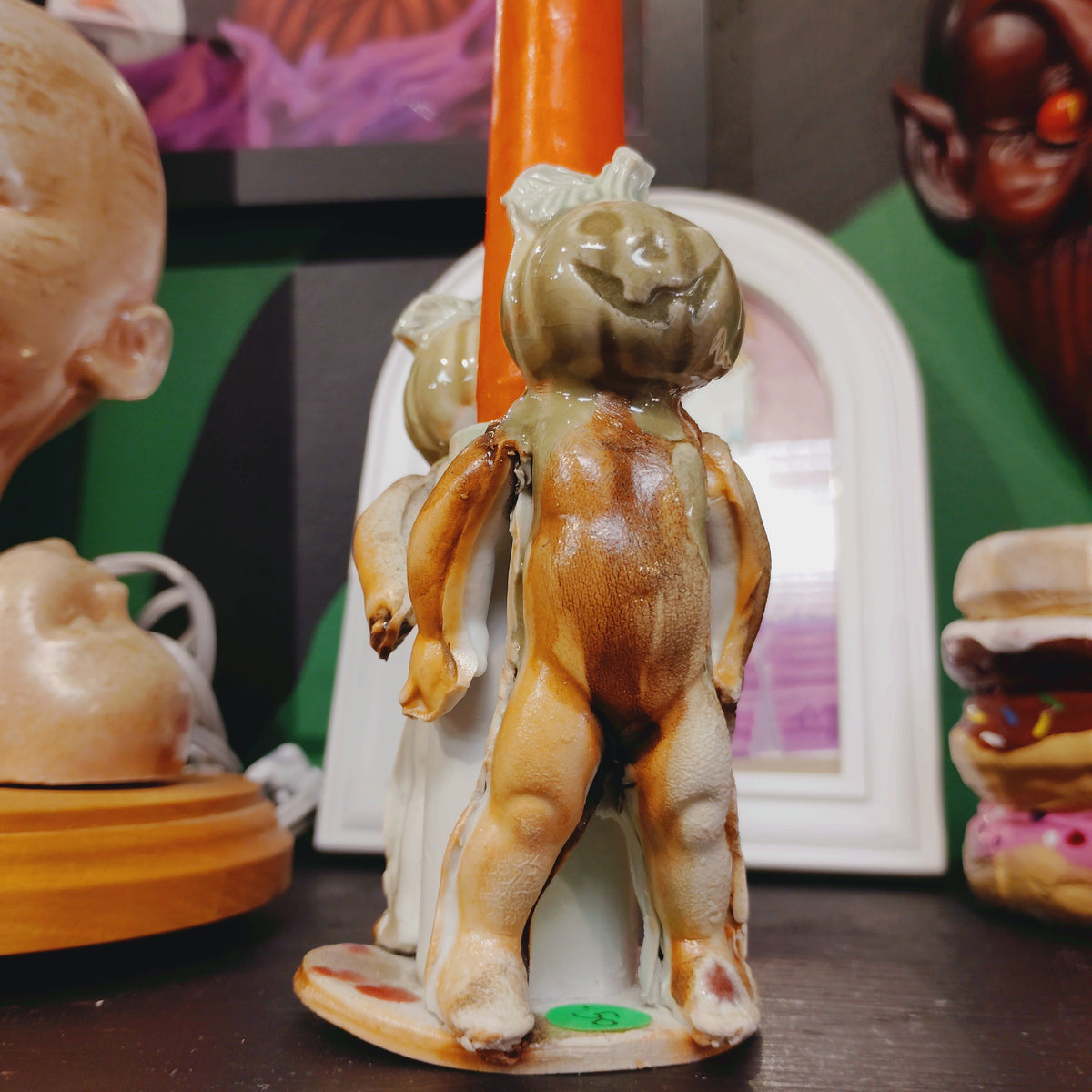 Double Trouble Ceramic Pumpkinheads CANDLE HOLDER