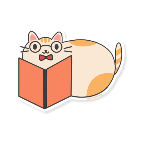 Cat Reading a Book STICKER