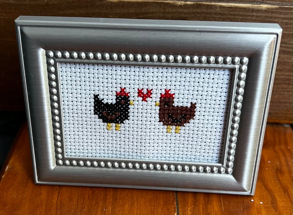 Chickens In Love Framed Cross-Stitch