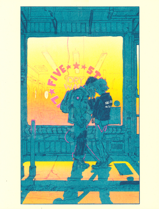 Five Star Kiss Riso PRiNT by Giles Crawford