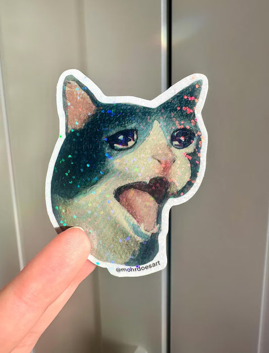 Glittery Cat Scream STICKER