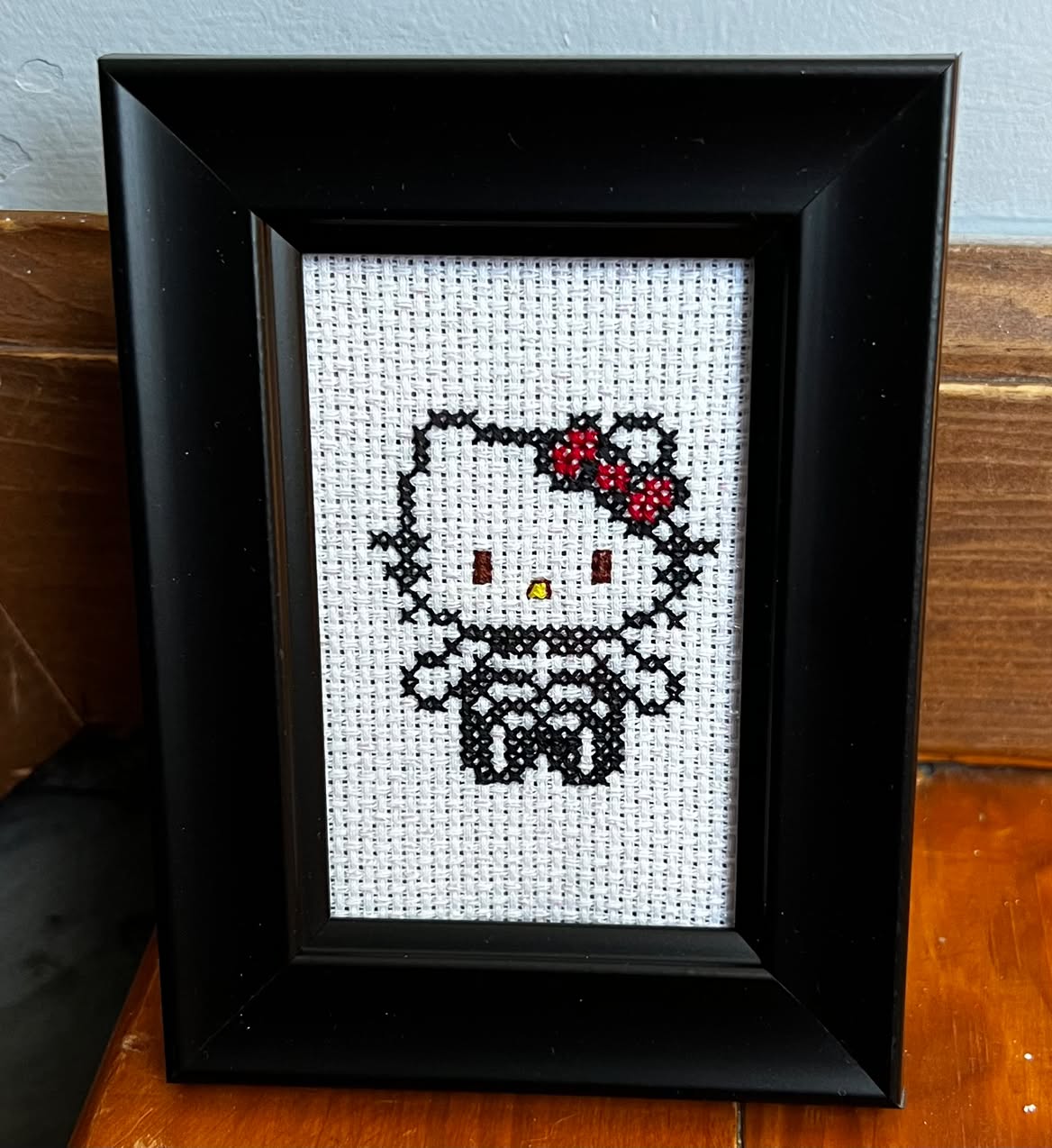 Hi Skeleton Kitty Framed Cross-Stitch