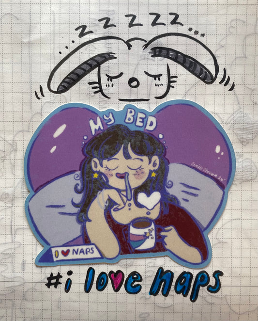 My Bed (I Heart Naps) STiCKER by Camille Cherry