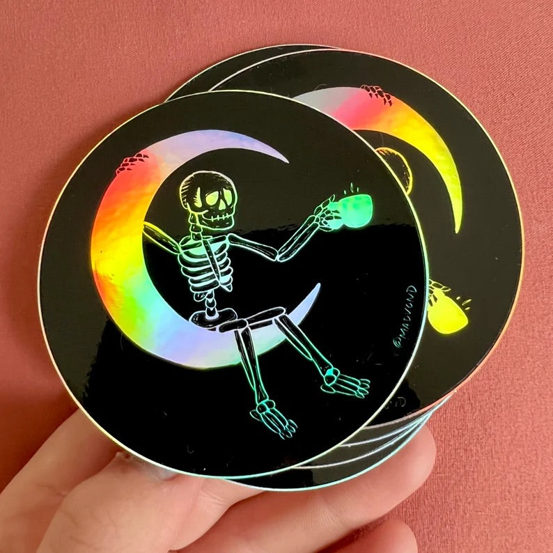 Skeleton Drinking Coffee STICKER