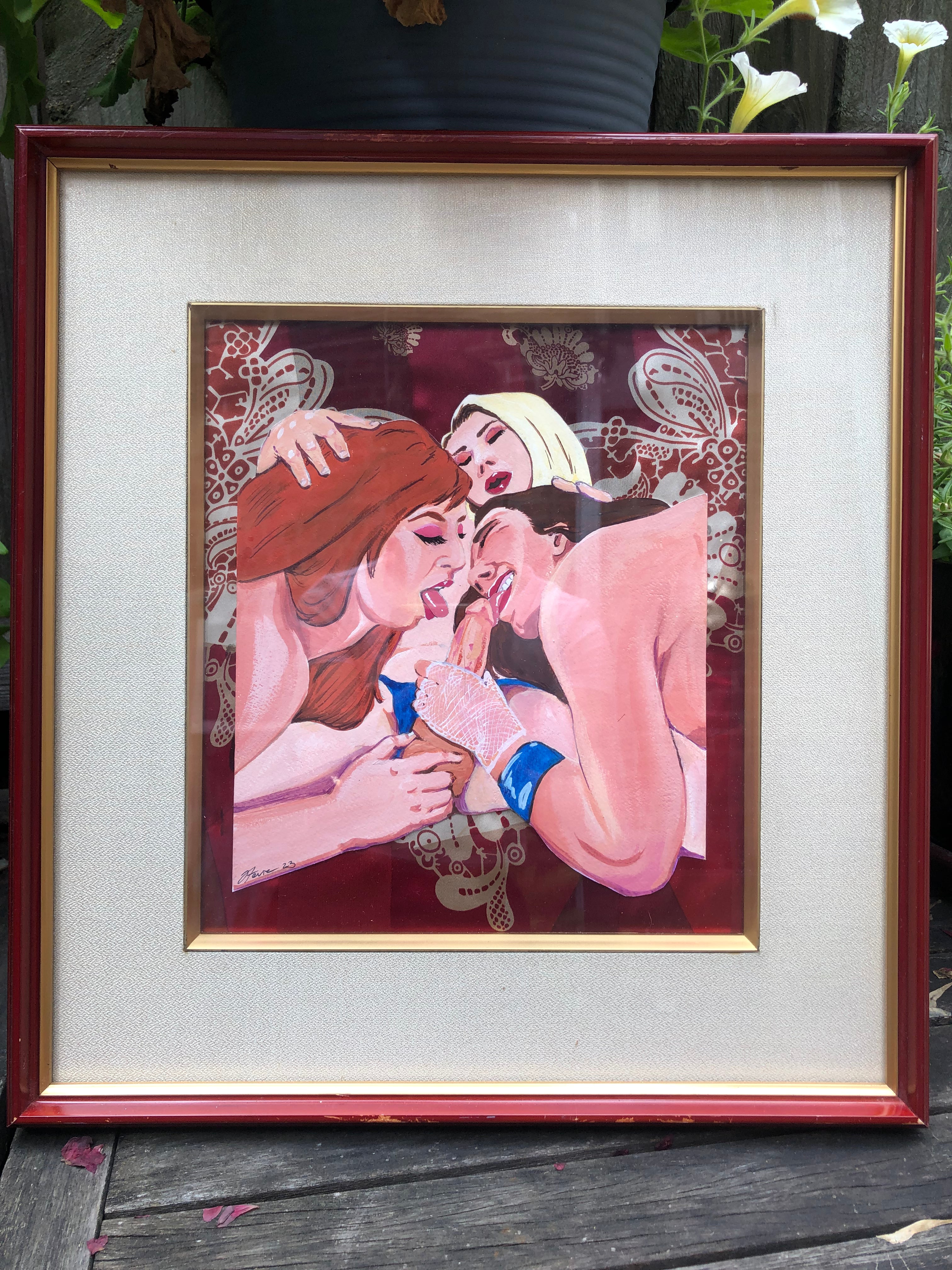 On The Red Silk Sheets Framed Original Art by Stevie Laney