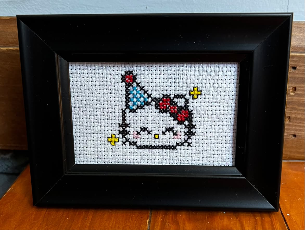 Party Kitty Framed Cross-Stitch