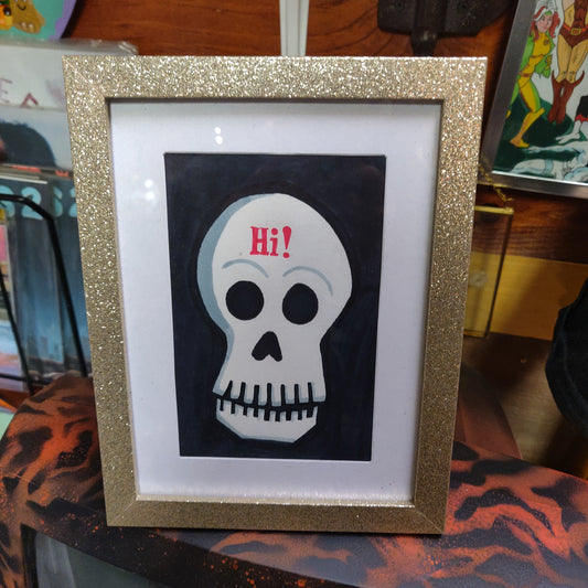 Hi! Skeleton Framed Original Drawing WALL ART