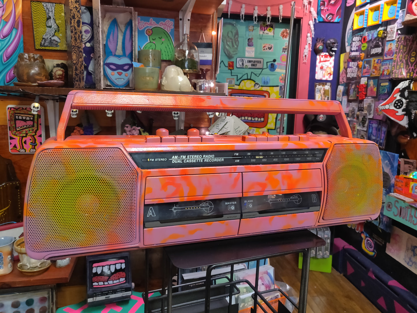 Custom Painted CASSETTE PLAYER + RADIO (works!!) by Taped Off TV