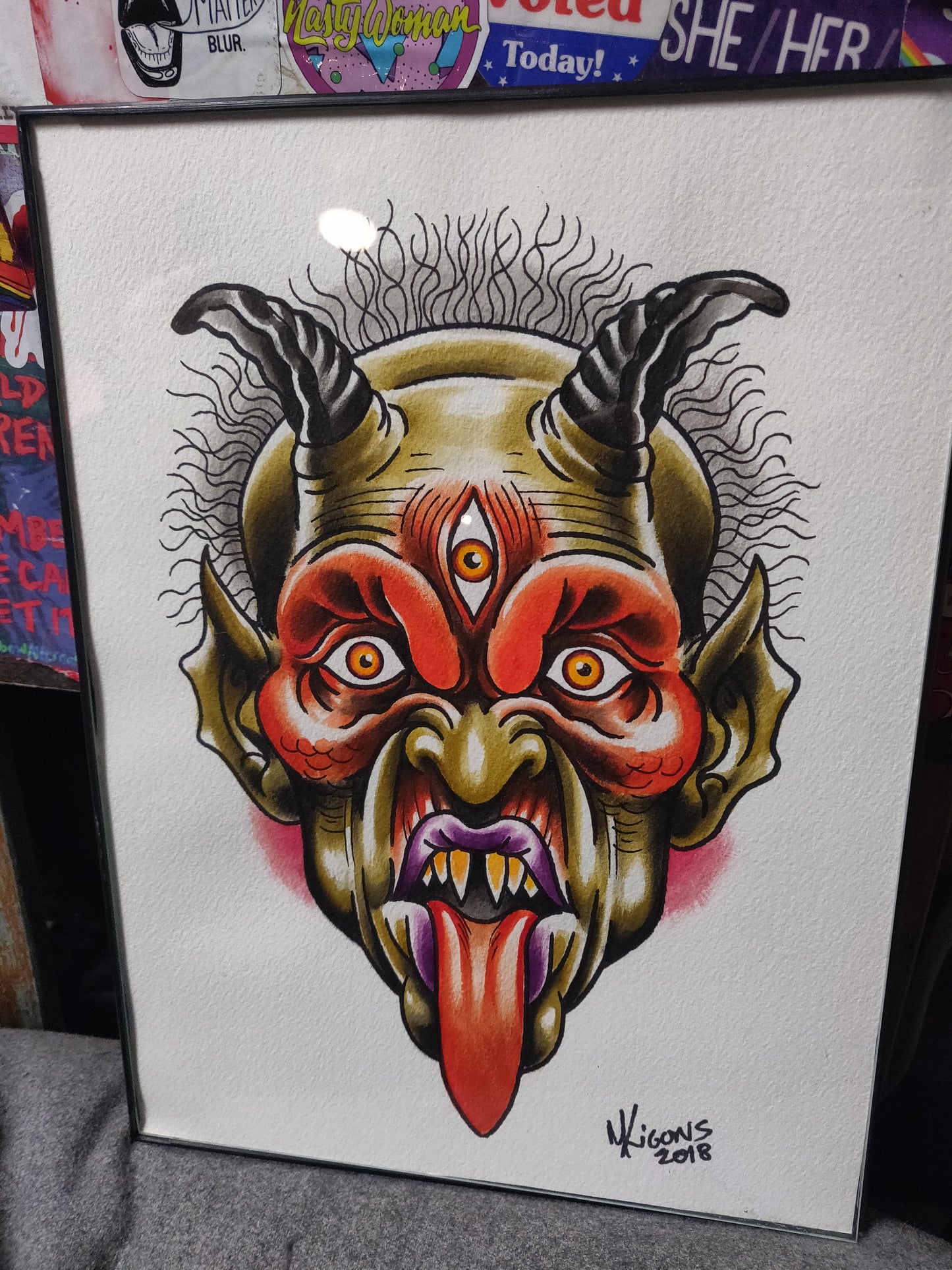 3rd Eye Devil FRAMED ORiGiNAL PAiNTiNG by Monique Ligons