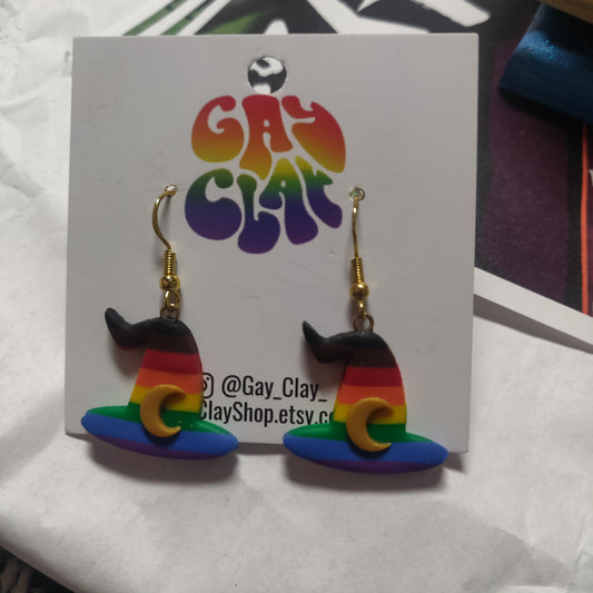 Inclusive Rainbow Witch Hat EARRINGS by Gay Clay