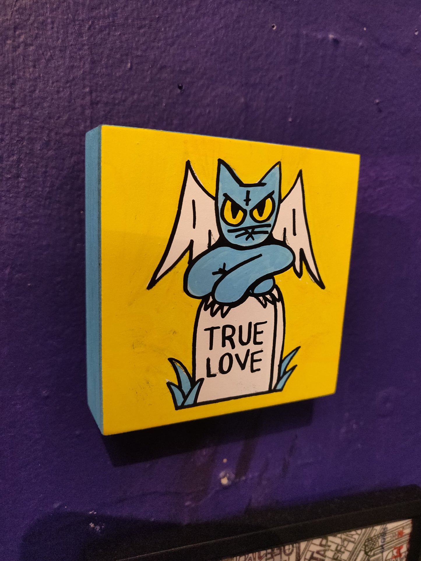 True Love (yellow/blue Cat) 3x3" PAiNTiNG by the666cat