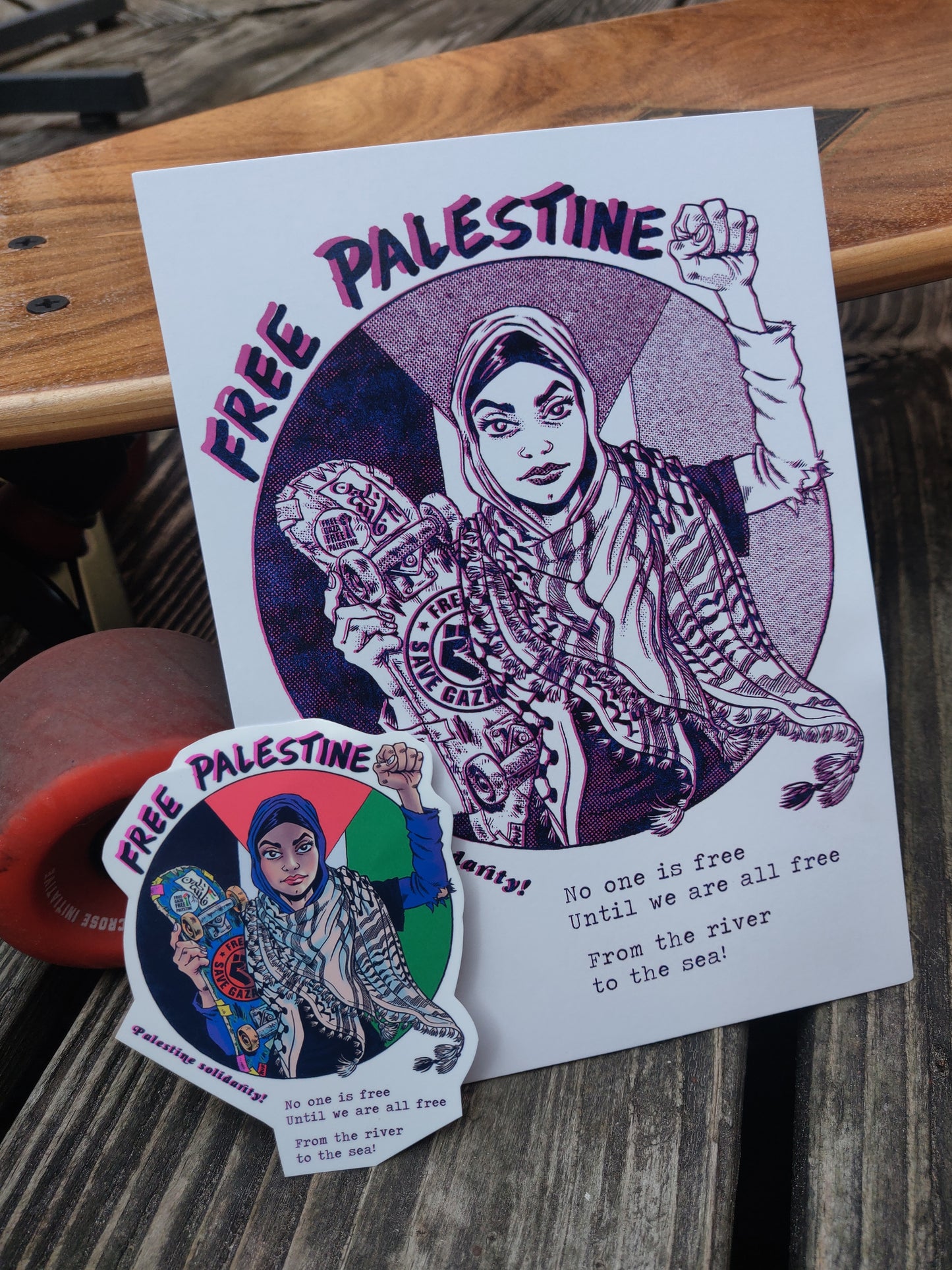** Free Palestine POSTCARD / STiCKER ** Donation to Gaza Skate Team