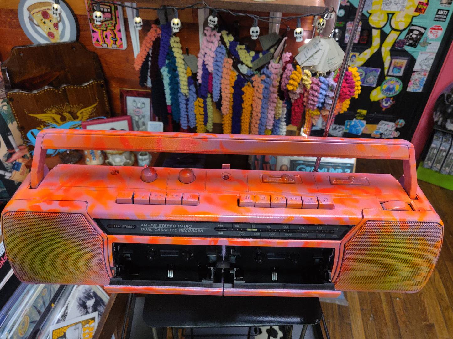 Custom Painted CASSETTE PLAYER + RADIO (works!!) by Taped Off TV
