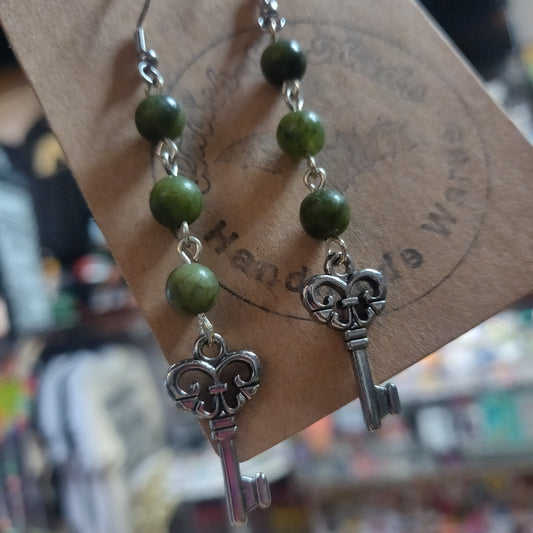 Green Beaded Key EARRiNGS by Lavish-Li Made