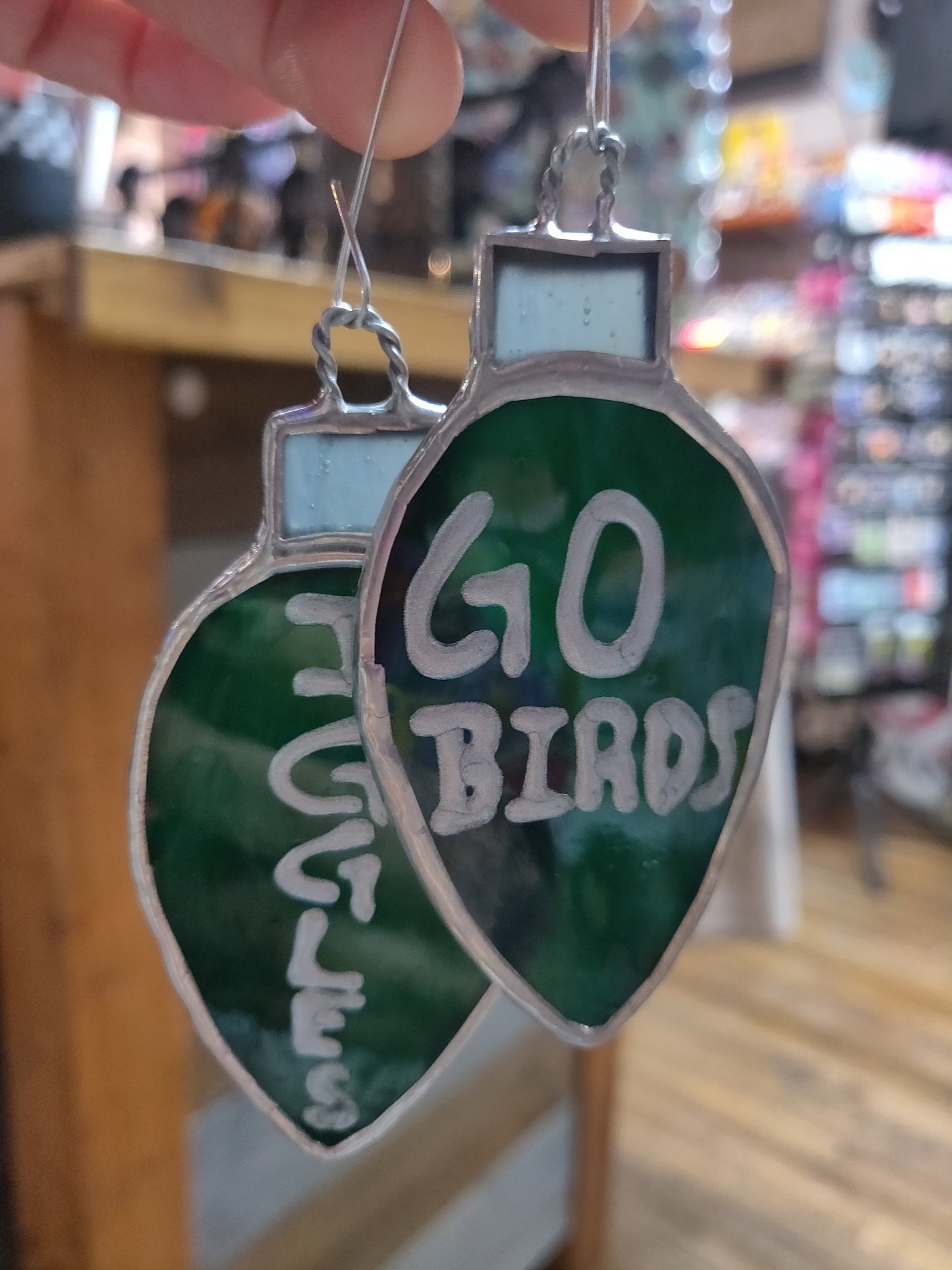 Go Birds Holiday Bulb Stained Glass ORNAMENT