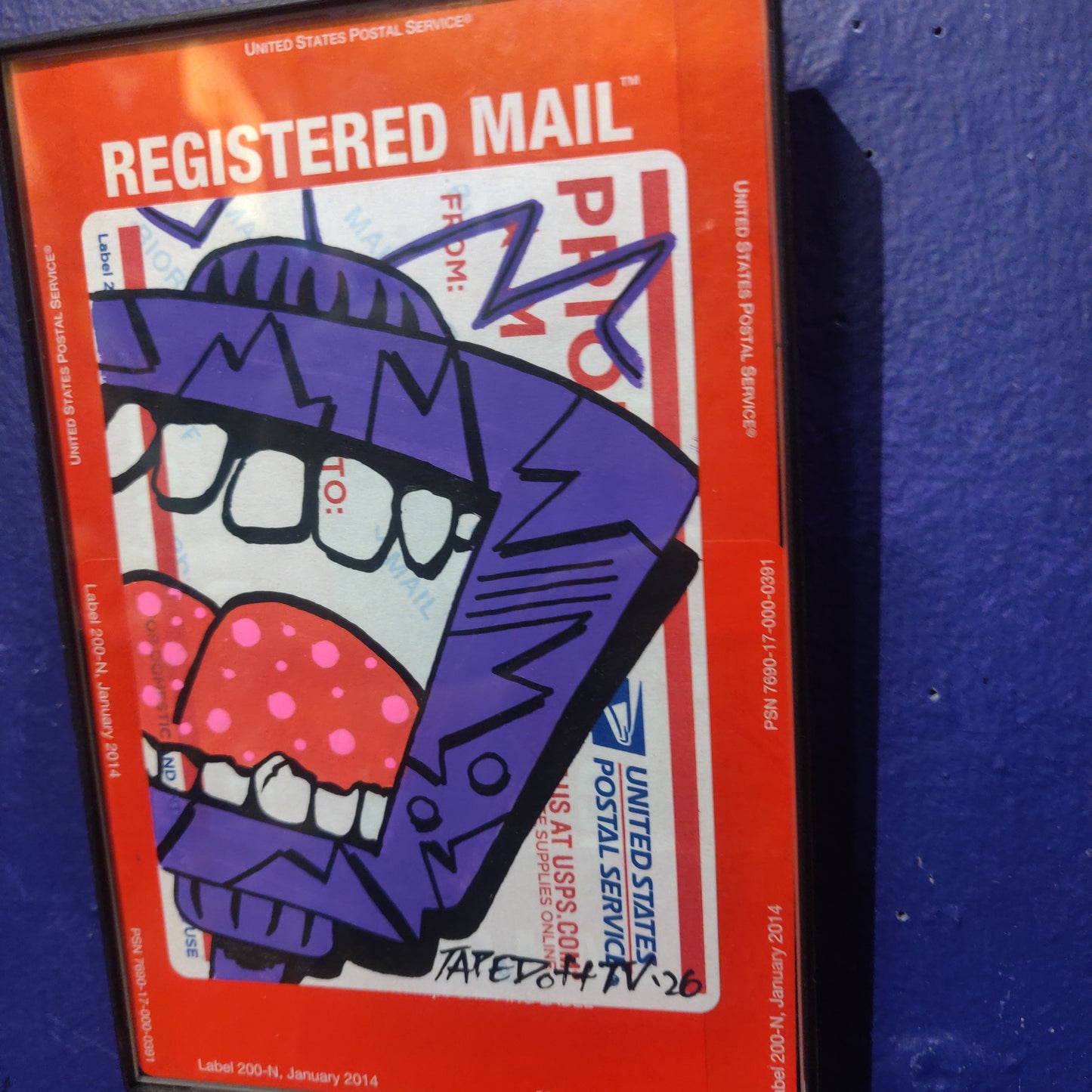 Registered Mail Purple Peek Framed TV Monster by @TapedOffTV