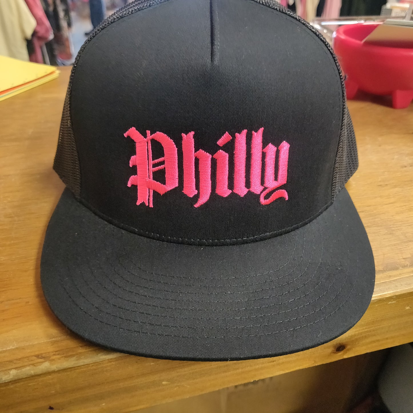 Classic Philly TRUCKER HAT (black with pink text)