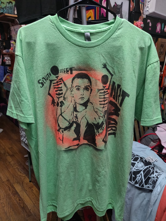 (mint green Sinead) South Street Art Mart Skeletons Spray Painted T-SHiRT
