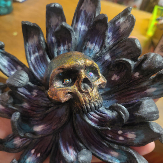 Hand Sculpted Skull Flower Wall Hanging
