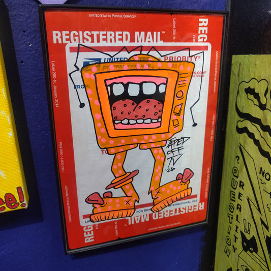 Registered Mail Neon Orange Framed TV Monster by @TapedOffTV