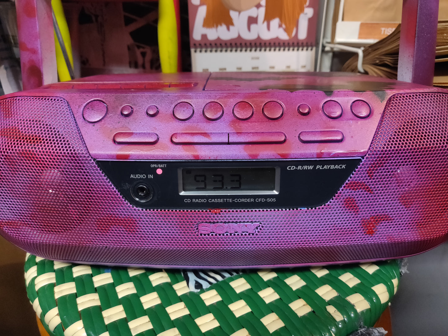 Bats Custom Painted CASSETTE PLAYER + RADIO (works!!) by Taped Off TV