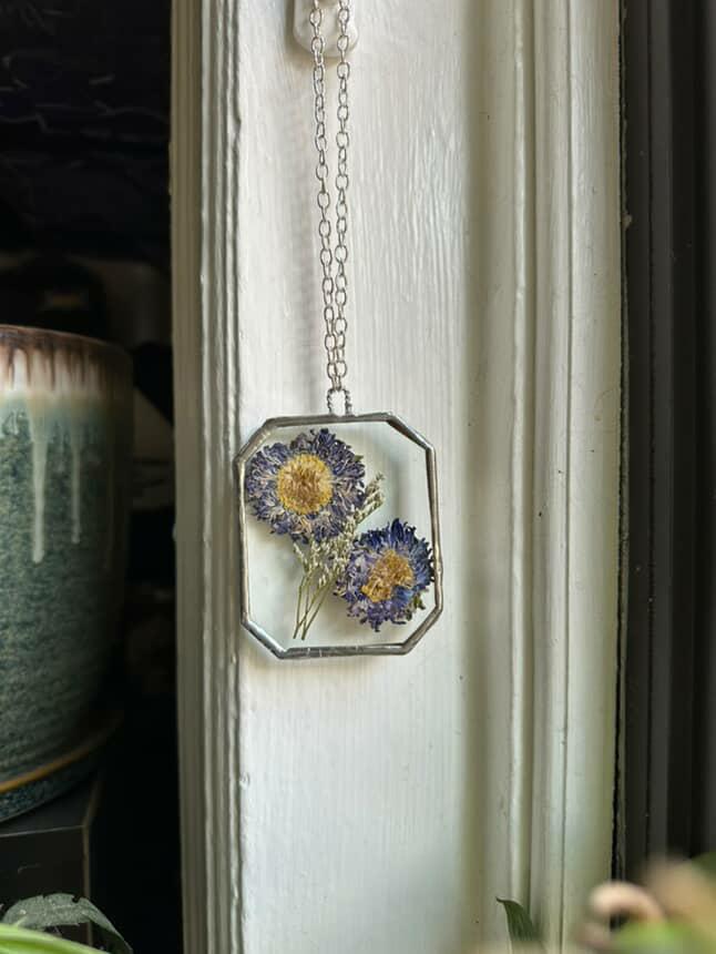 Cut Glass Pressed Flower WALL HANGING / ORNAMENT by Mishap Glass