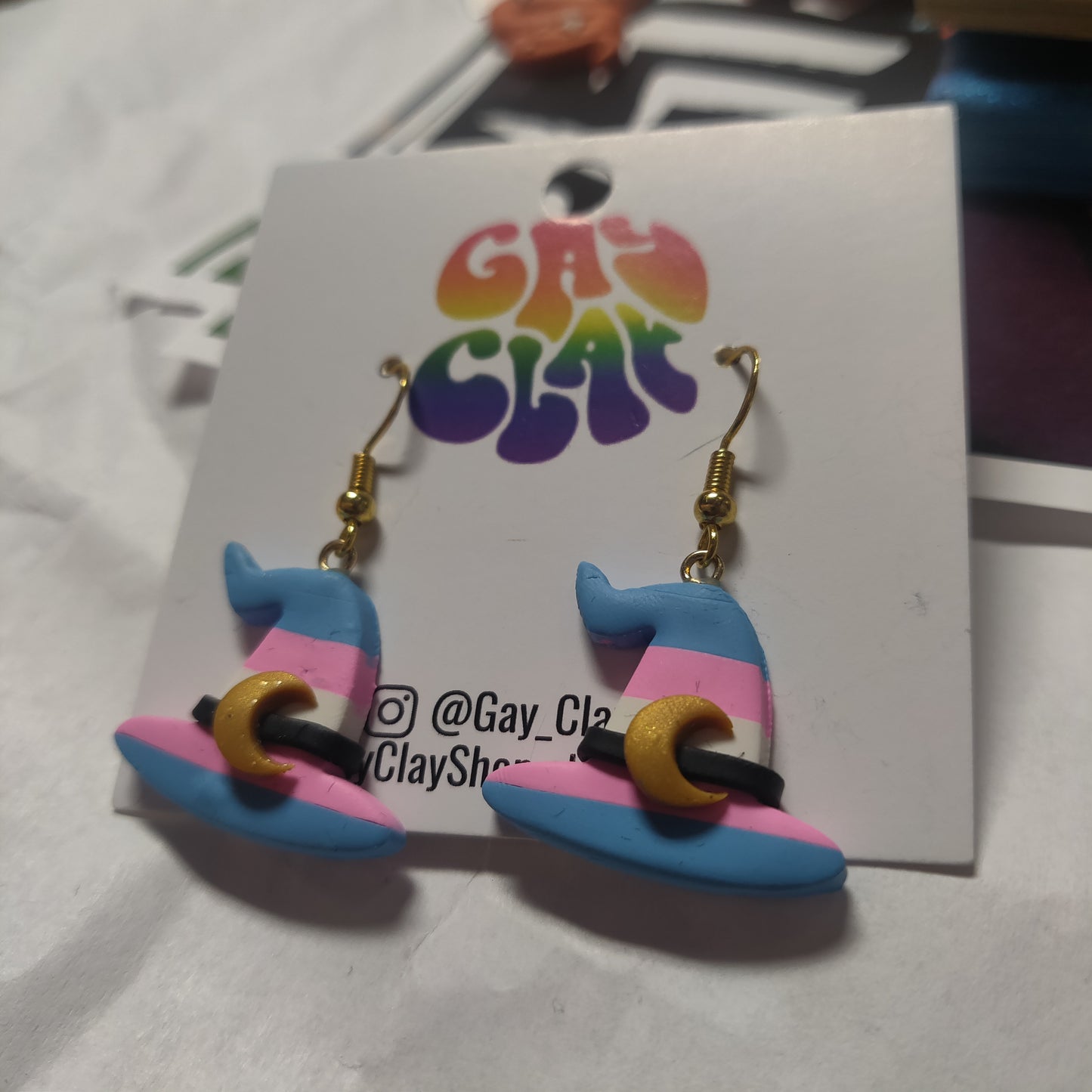 Trans Witch Hat EARRINGS by Gay Clay