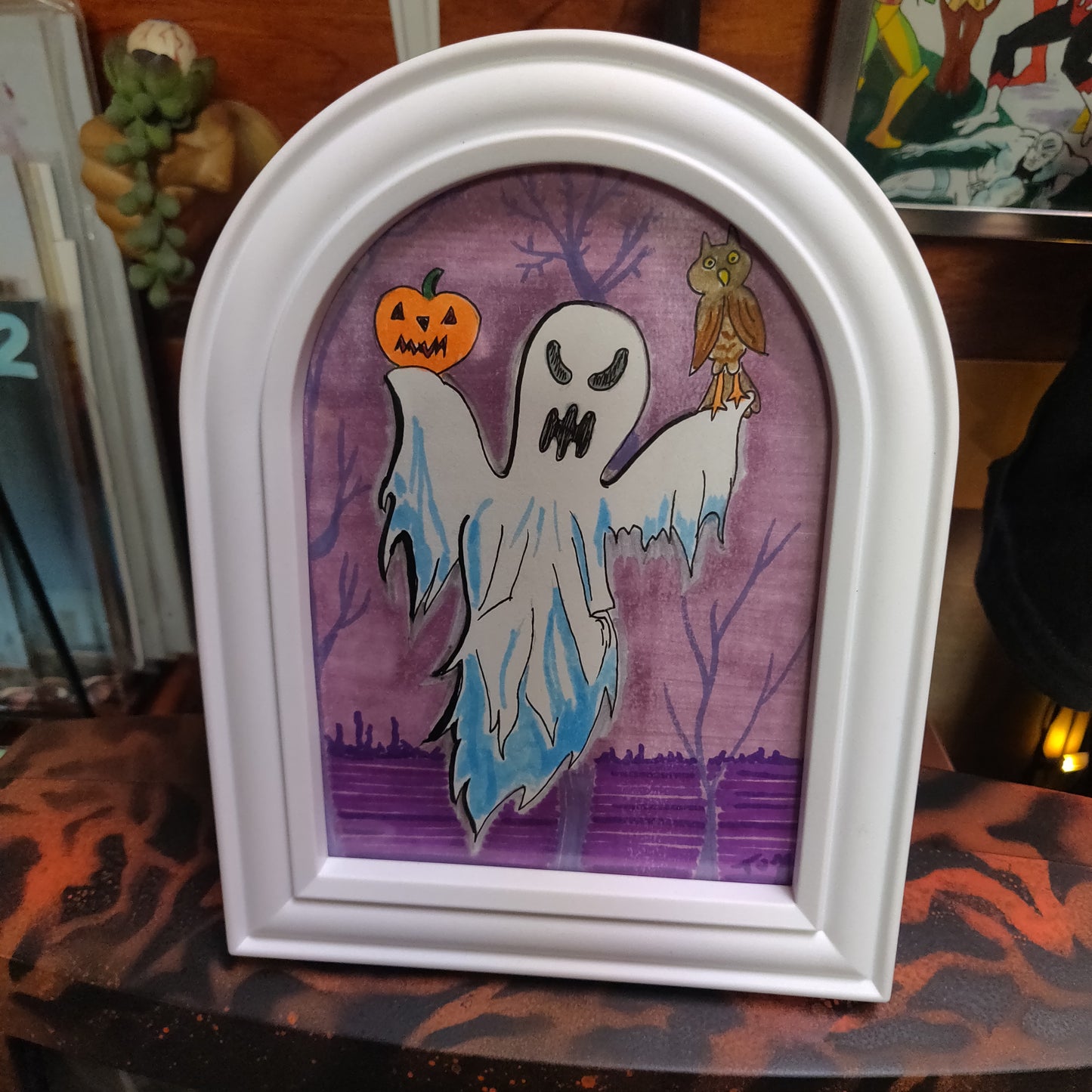 Halloween Ghost Framed Original Drawing WALL ART