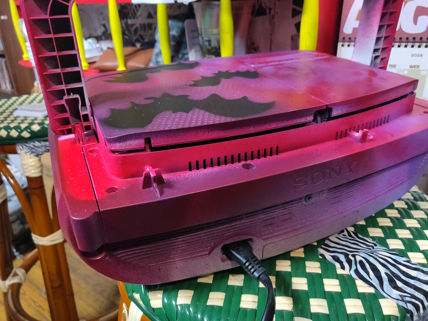 Bats Custom Painted CASSETTE PLAYER + RADIO (works!!) by Taped Off TV