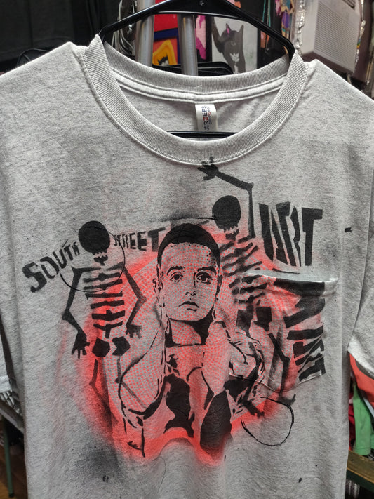 (grey Sinead) South Street Art Mart Skeletons Spray Painted T-SHiRT