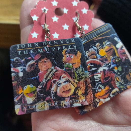 John and the Christmas Puppets Record Cover EARRINGS