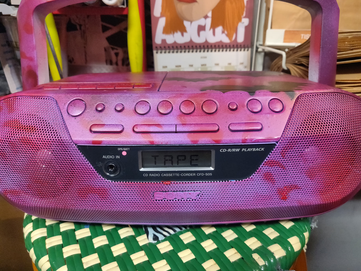 Bats Custom Painted CASSETTE PLAYER + RADIO (works!!) by Taped Off TV
