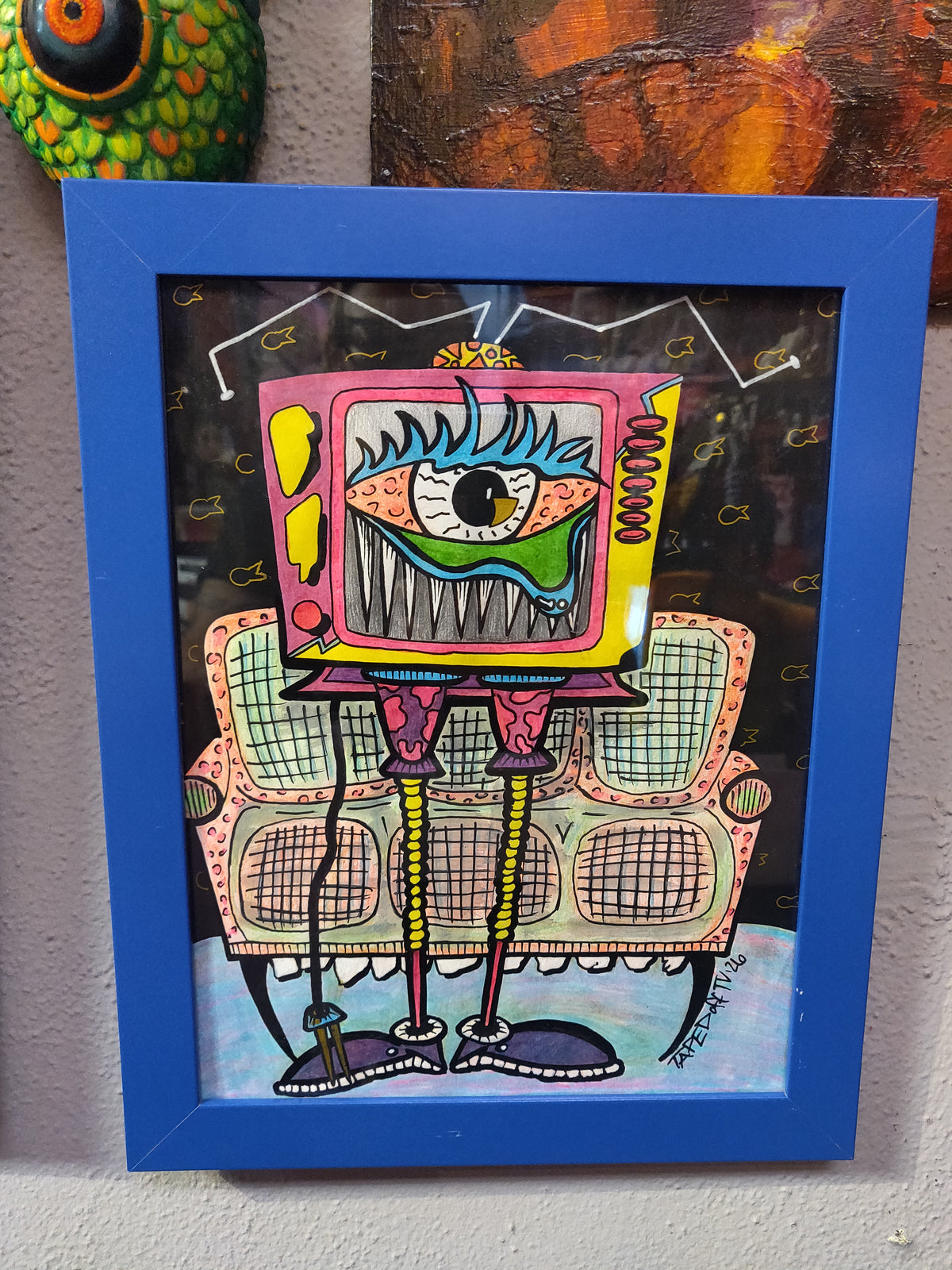 Claire TV Monster Framed Original Drawing by @TapedOffTV