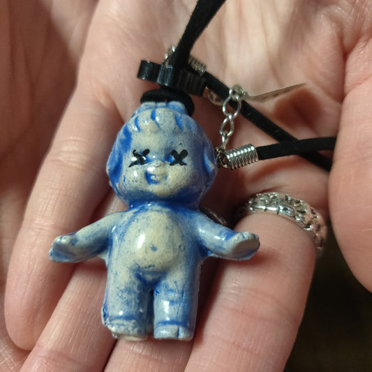 Blue Standing Beeb Ceramic Pendant NECKLACE