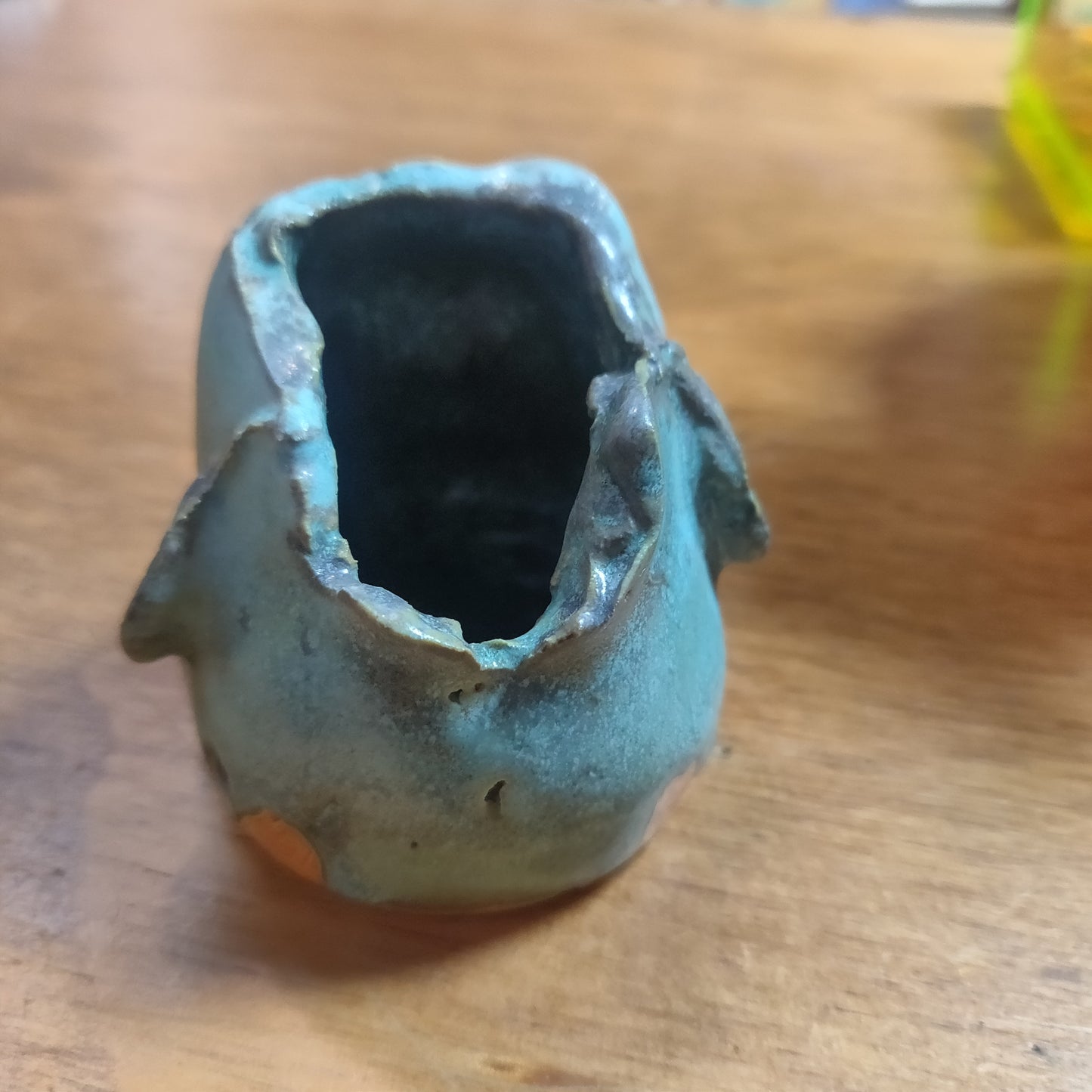 Aged Teal Ceramic Beeb Head CUP / Small Vessel