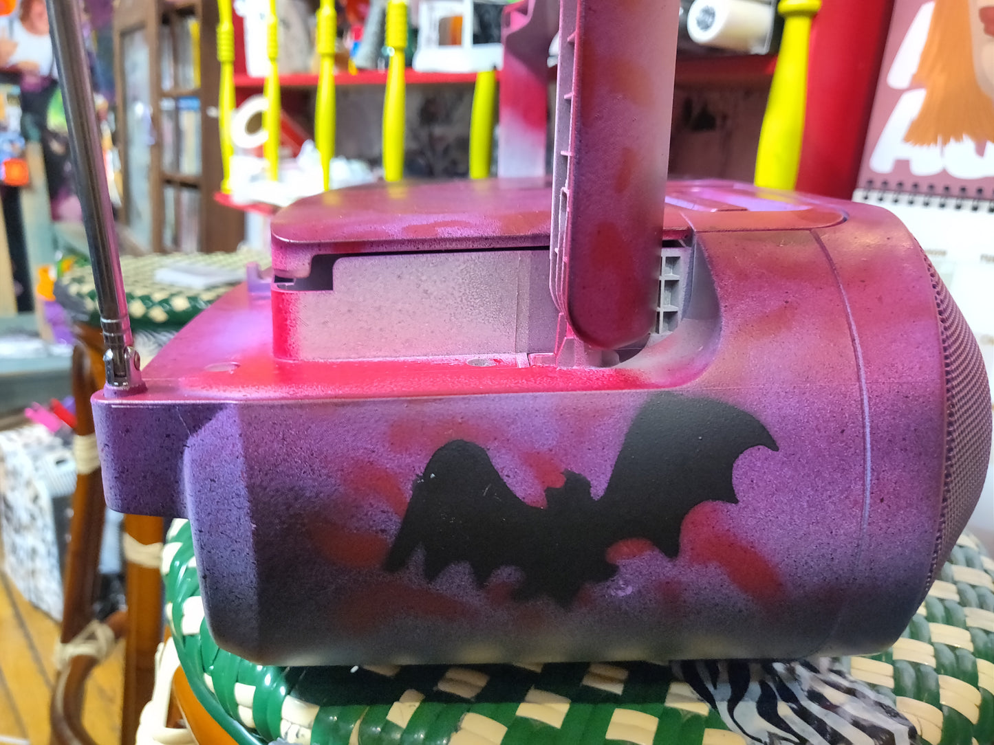 Bats Custom Painted CASSETTE PLAYER + RADIO (works!!) by Taped Off TV