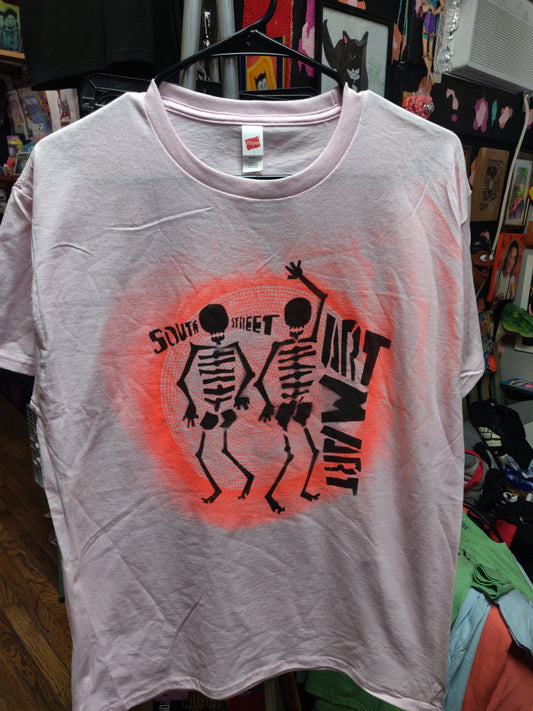 (light pink) South Street Art Mart Skeletons Spray Painted T-SHiRT