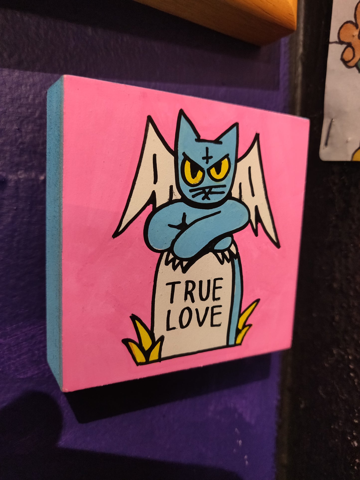 True Love (pink/blue Cat) 3x3" PAiNTiNG by the666cat